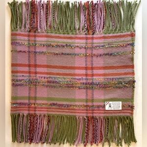 Paris Flea Market Find Pretty Pink Green Plaid Fringe Scarf Vintage Made France